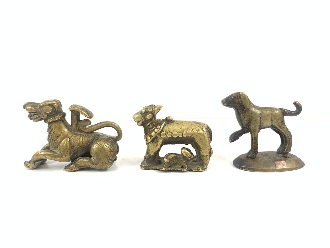 Vintage Brass Cow and Dog Figurines Vintage Brass Animal Figurines Etsy