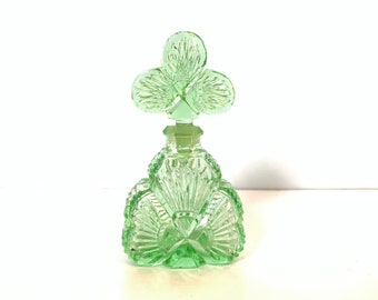 Antique Green Perfume Cut Glass Bottle Made in Japan| Japanese Perfume Bottles