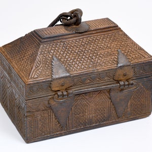 Vintage wooden iron Tribal Storage box