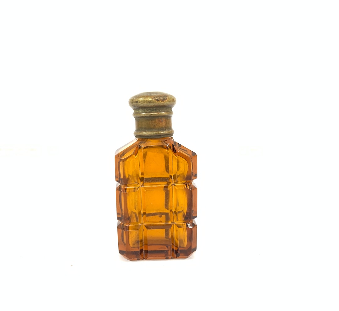 Vintage Amber Colour Cut Glass Perfume Bottle Vintage Glass Etsy