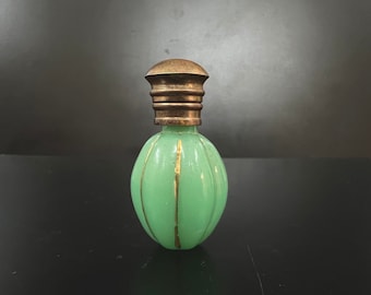 Vintage Uranium Opaque Glass Melon shape Perfume bottle with gold work