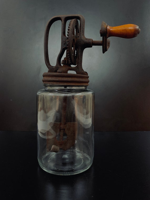 Vintage Iron and Glass Butter Churner - Etsy