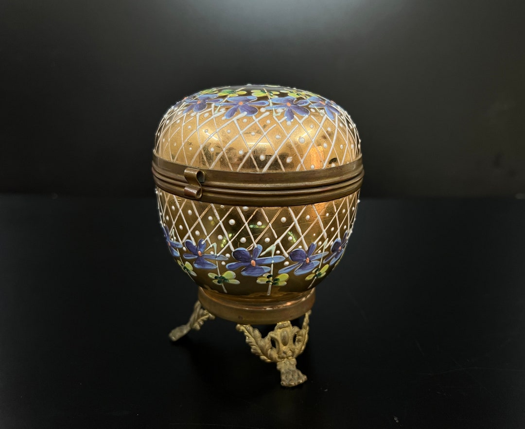 Vintage Enameled Art Glass Trinket Box Vintage Glass Powder Etsy