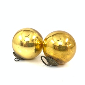 Antique old German Golden Christmas Bauble heavy glass Kugel