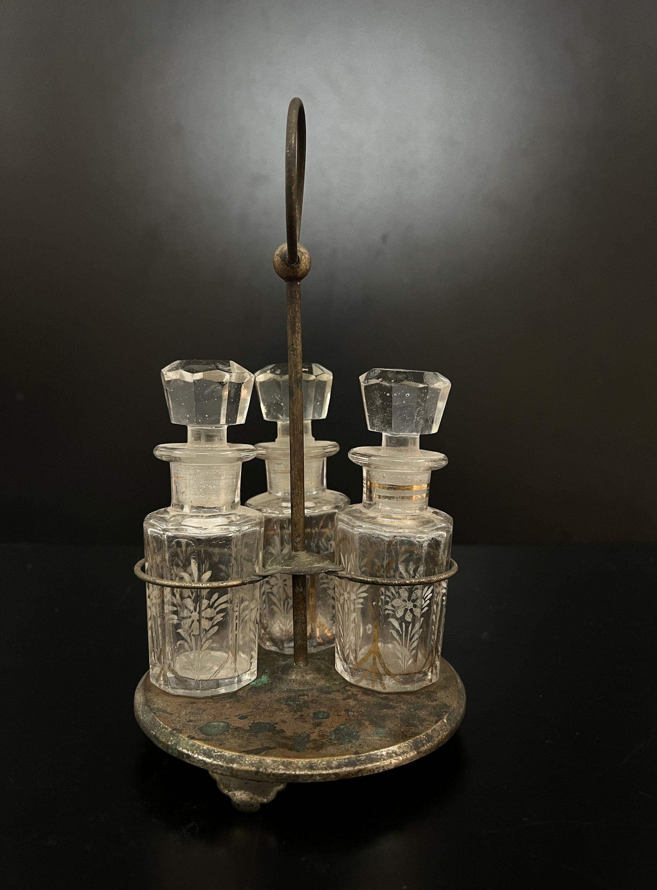 Vintage Perfume bottle stand with perfume bottles with gold and enamel work