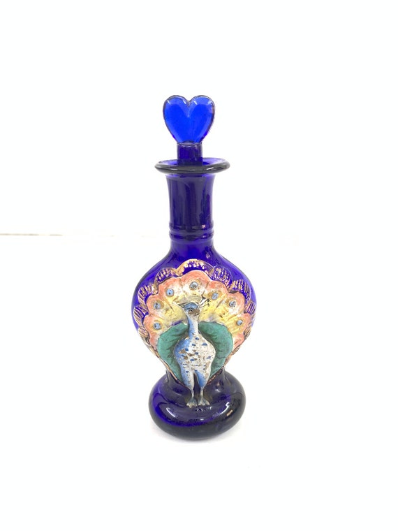Vintage Blue Peacock Bottle Antique Perfume Bottles