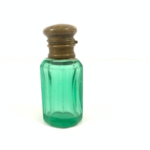 antique green Faceted cut glass perfume bottle