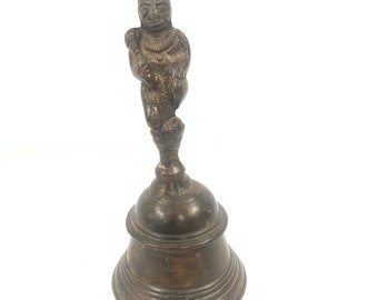 Vintage koperen poojabel| Bellen met heer hanuman| Schoolbel| Messing bel met beeldje| Koperen verzamelobjecten| Woondecoraties| Indiase kunst