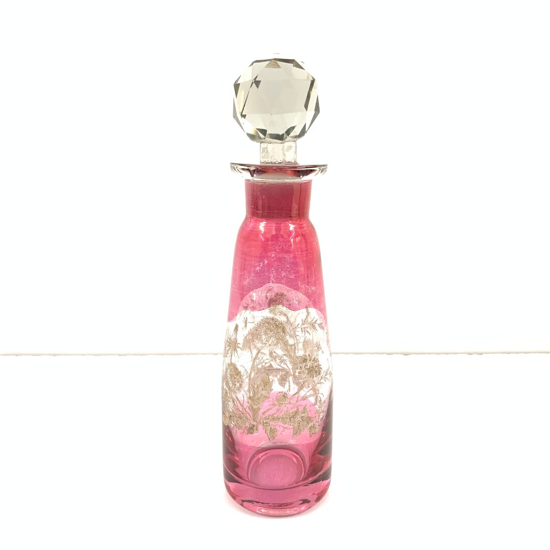 Vintage Pink Decanter With Floral Design Etsy