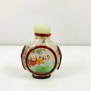 Vintage Chinese reverse glass painted perfume bottle| Vintage Chinese Glass Miniature Ornate Bottle| Antique perfume bottles | HAND-PAINTED