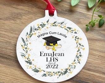 Graduation ornament with photo, Keepsake ornament - Shatterproof & waterproof marble look with olive wreath ornament