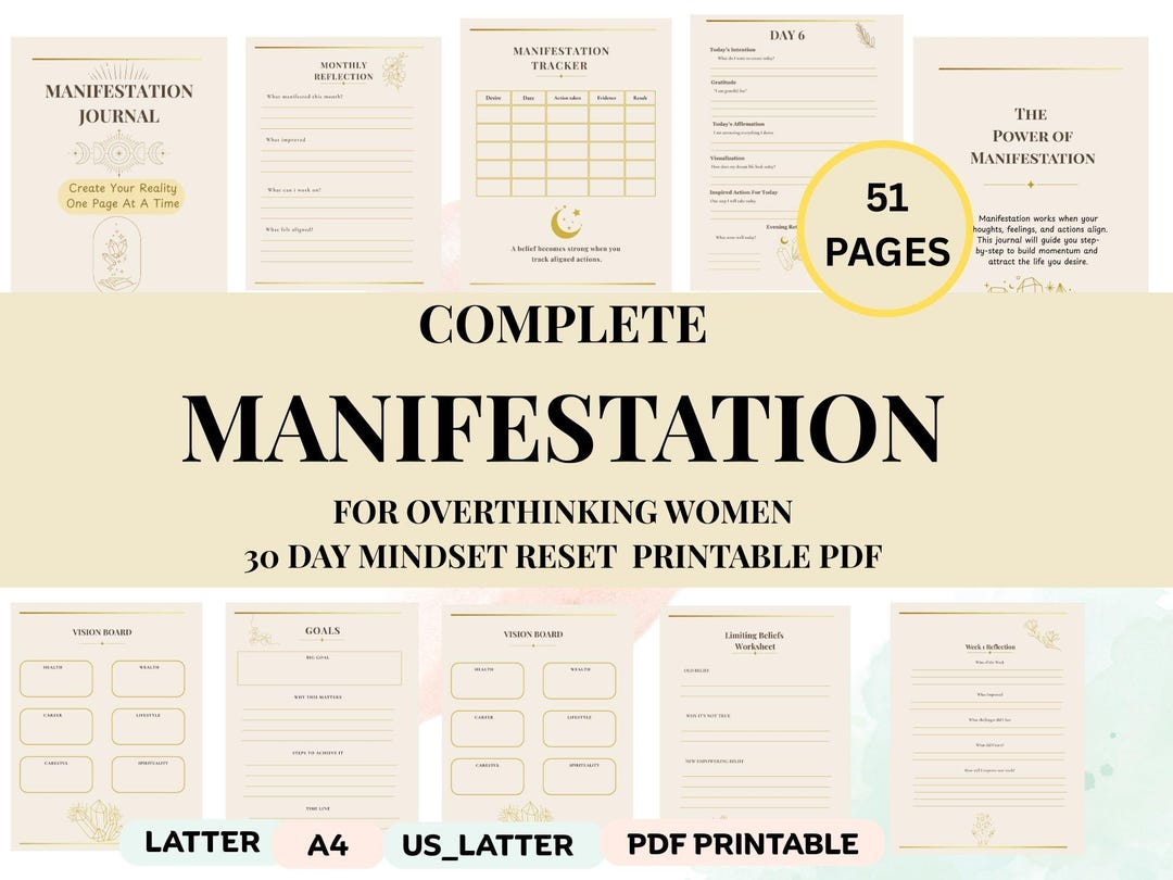 Manifestation Journal for Overthinking Women | 30 Day Mindset Reset ...