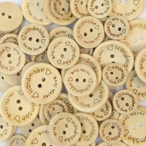 Handmade With Love Inscription Wooden Buttons Sewing Knitting Crocheting Scrapbooking Cardmaking Crafts Adult Children Projects 15/20/25mm