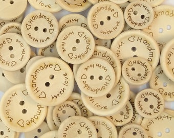 Handmade With Love Inscription Wooden Buttons Sewing Knitting Crocheting Scrapbooking Cardmaking Crafts Adult Children Projects 15/20/25mm