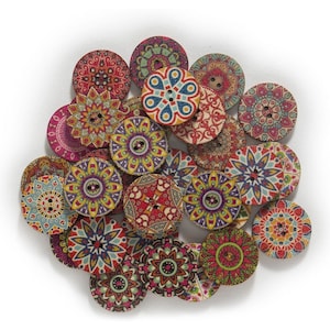 Retro Style (2) Wooden Buttons Handmade Sewing Crocheting Knitting Craft and other DIY Projects 20mm