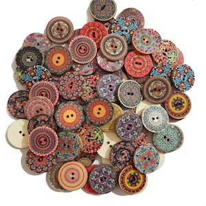 Retro Style (3) Wooden Buttons Handmade Sewing Crocheting Knitting Craft and other DIY Projects 20mm