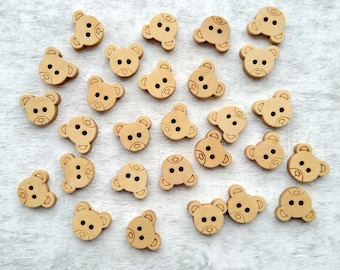 Teddy Bear Head Wooden Buttons Knitting Crocheting Sewing Craft for Newborn Babies Children Projects