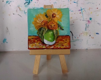 7x7cm Mini Canvas with Easel Acrylic Painting Floral for Home Decor