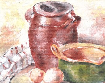 Mini acrylic paint, cardboard, 10 x 15 cm, still life after Charles Huot, for home decoration, living room, office living room etc.