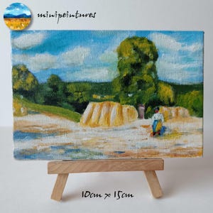 Mini peinture acrylique sur carton entoilé 10 x 15 cm avec chevalet, Paysage, pour décoration intérieure