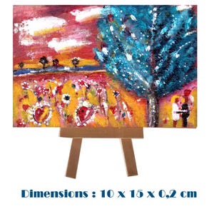 Mini peinture acrylique sur carton entoilé 10 x 15 cm, avec mini chevalet, paysage, pour décoration intérieure