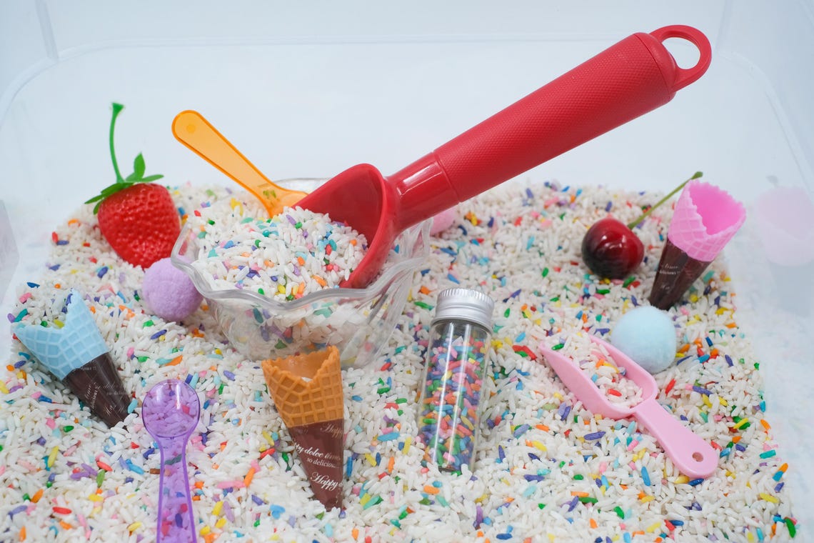 Ice Cream Sensory Bin: Montessori Play Kit With Rice & Scoops - Etsy