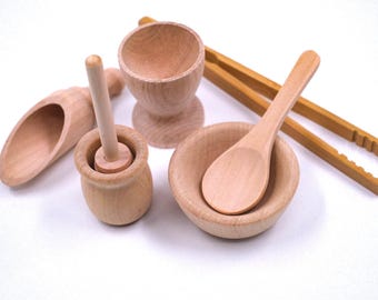 Montessori Wooden Sensory Bin Tools: Toddler Fine Motor Skills