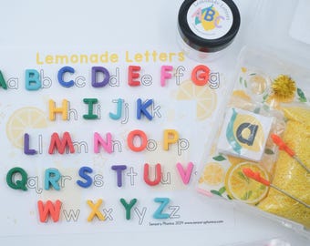 Contenedor sensorial de limonada: Kit de actividades Montessori para unir letras