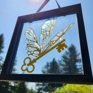 Winged Key Suncatcher Window Cling Decal 2 Piece Set