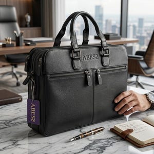 Klassische schwarze Aktentasche aus vollnarbigem Kalbsleder, Luxus Umhängetasche, Elite Business Tasche, Geschenk