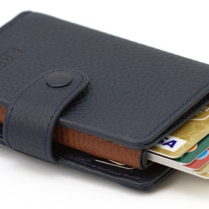 Portafoglio in pelle di lusso per uomo, portafoglio in vera pelle blu navy per uomo, porta carte di credito in metallo, regalo per uomo, regalo per uomo, regalo per lui