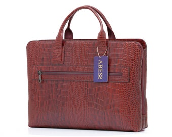 Burgundy Leather Briefcase: Women&#39;s Laptop Bag, Personalized Business Bag