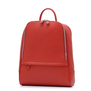 ABESS Red Leather Backpack for Women: Cowhide Leather