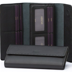 Cartera de cuero de lujo para mujer, Cartera de cuero genuino para mujer, Cartera de cuero negro para mujer, Cartera de mujer, Regalo para mujer, Regalo para ella