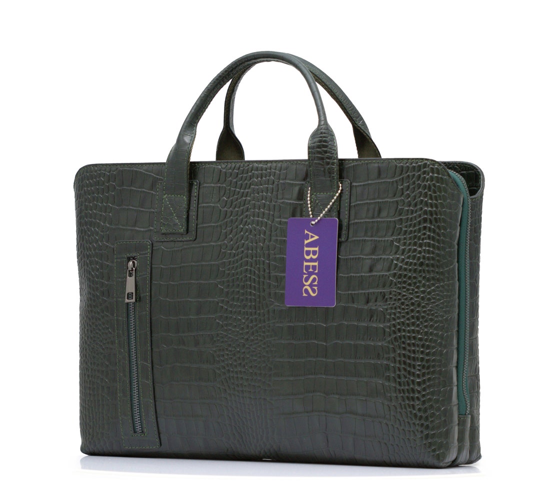 Luxury Leather Briefcase Genuine Leather Briefcase Green Etsy