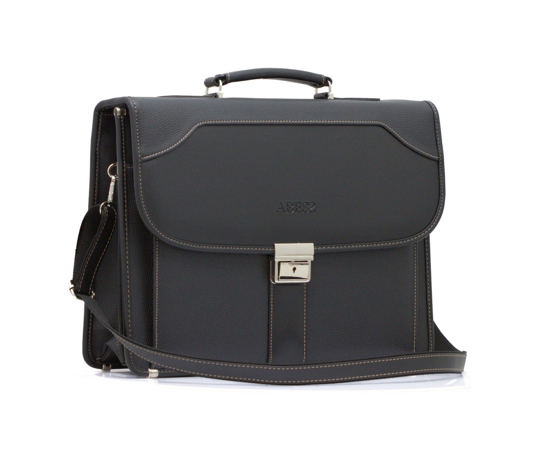 Black Briefcase Vegan Leather Briefcase Lawyer Briefcase Etsy