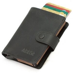 Cartera de cuero de lujo para hombre, cartera de cuero para hombre, cartera de cuero negro, tarjetero de metal, regalo para hombre, regalo para él