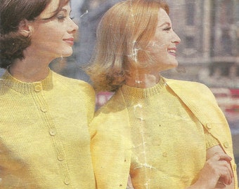 Vintage Ladies 1960s Matching Cardigan Jumper Top Set Knitting Pattern PDF