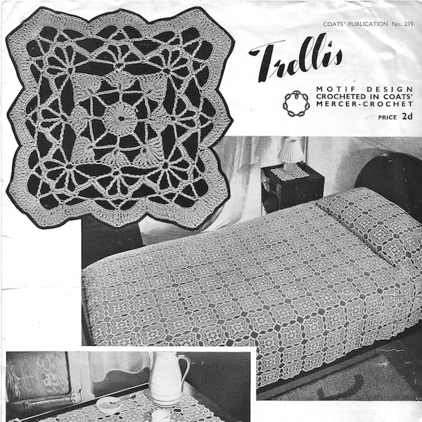 Amazing Rare Vintage 1940s Homeware Decor Bedspread Lamp Mat Trolley Mat Crochet Pattern PDF Digital Download