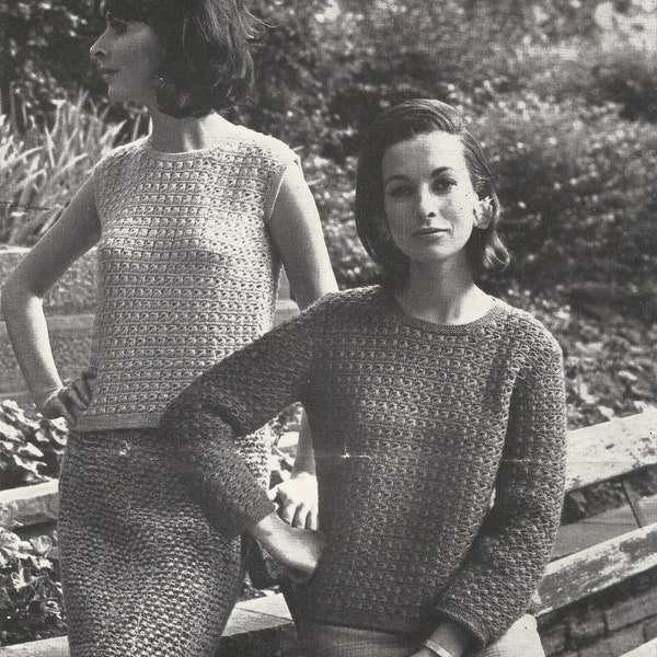 Gorgeous Vintage 1960s Ladies Sleeveless Jumper and Sweater Knitting Pattern Two Designs, PDF Digital Download