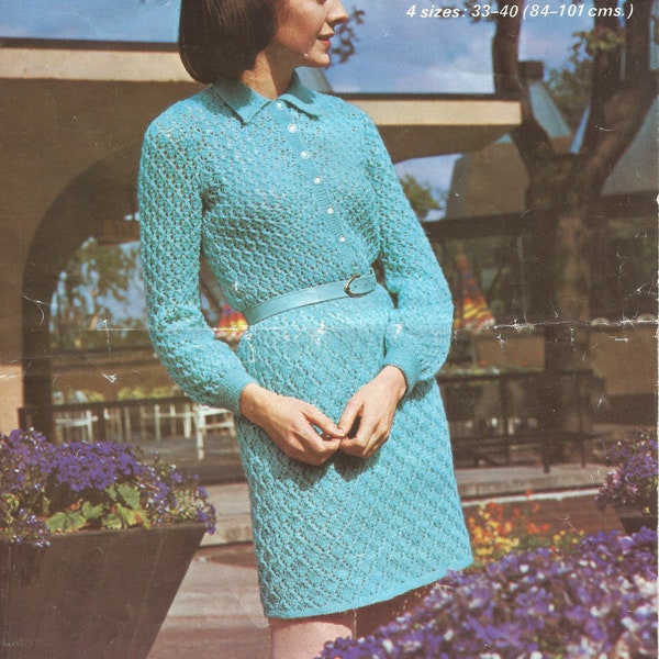 Chic Vintage 1960s Ladies Collared Dress Knitting Pattern PDF Digital Download