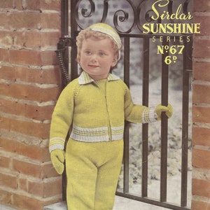Fantastiskt vintagemönster från 1950-talet för baby, småbarn, matchande kostym, stickmönster för jacka, byxor, topp, mössa och vantar, PDF digital nedladdning