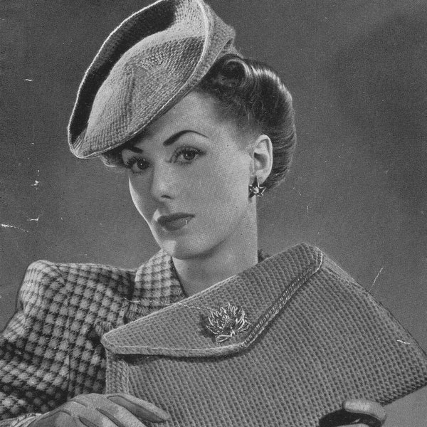 Vintage Ladies Chic 1950s 1940s Beret Hat and Bag Knitting Pattern PDF Digital Download