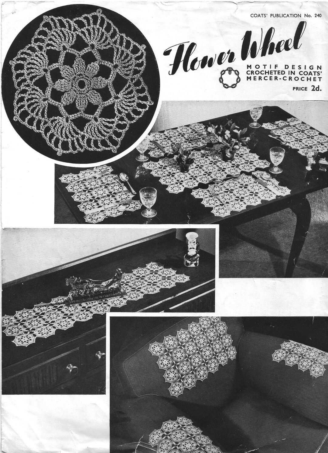 Bwf Pattern Amazing Rare Vintage 1940s Flower Wheel Homeware Decor Table Cloth ...