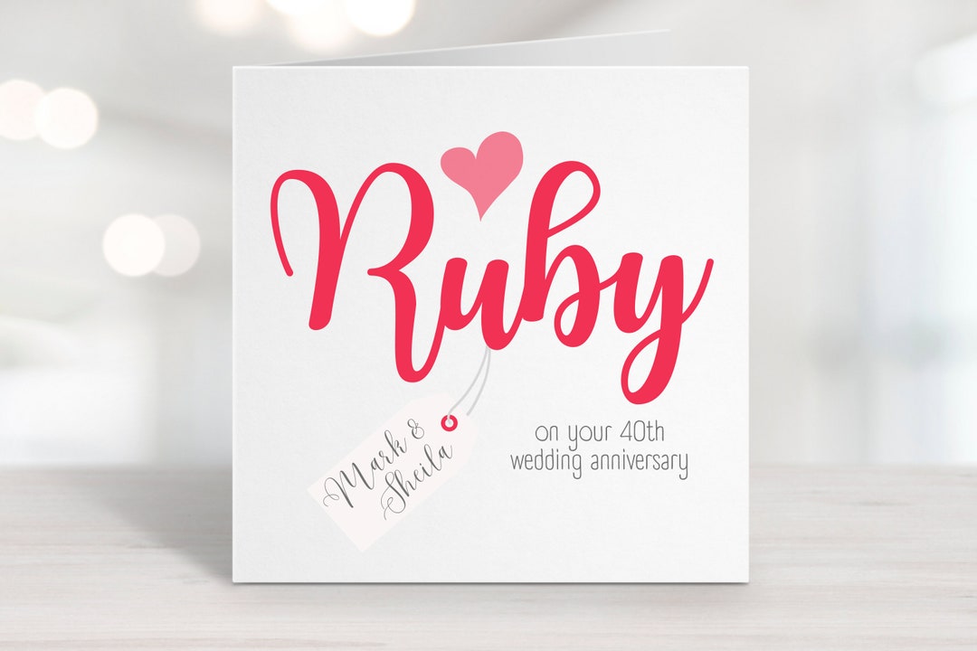 Ruby 40th Anniversary Card Personalised Wedding Anniversary Card 40th ...
