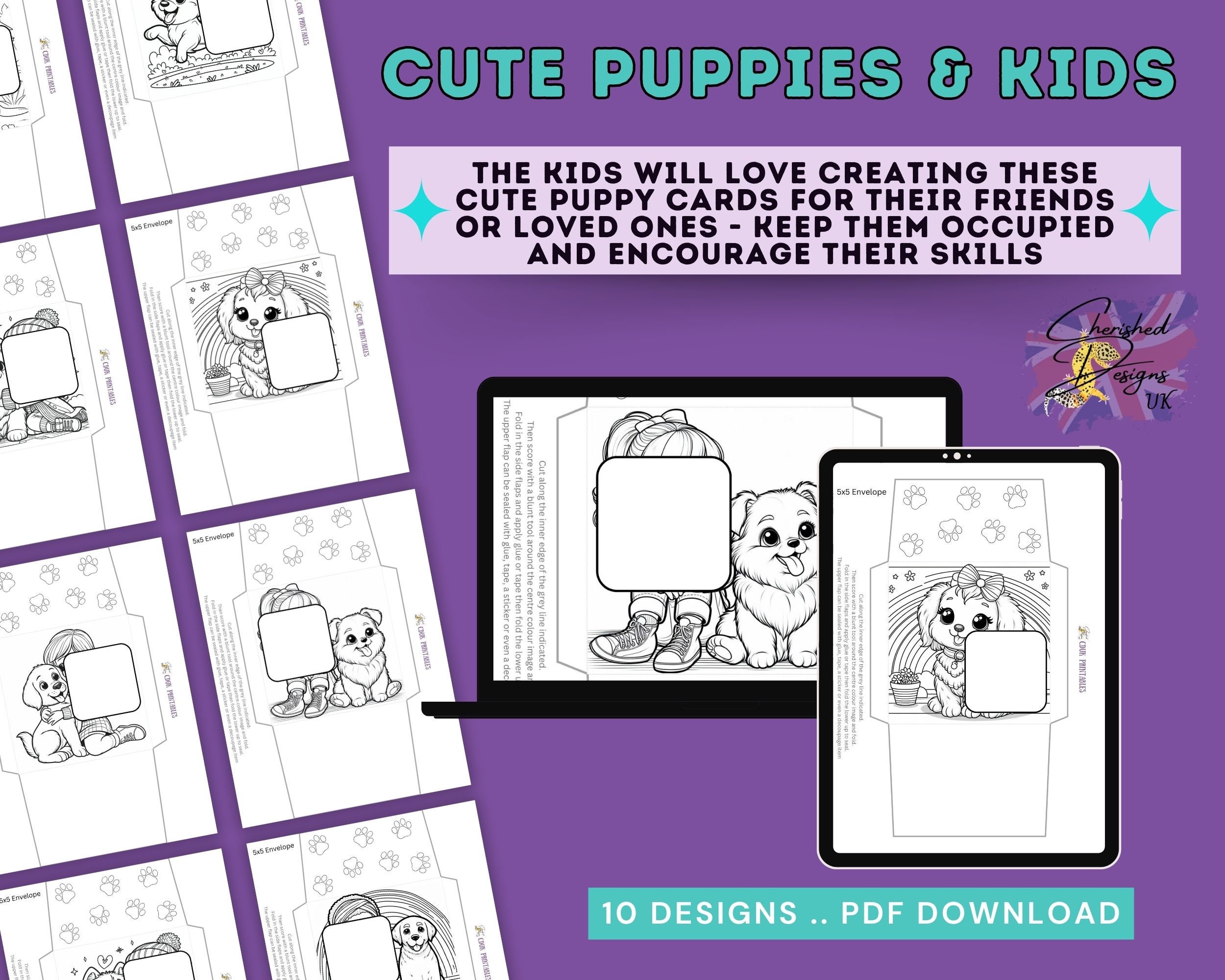 Printable Puppy Colouring Cards for Kids Set of 10 With Envelopes ...