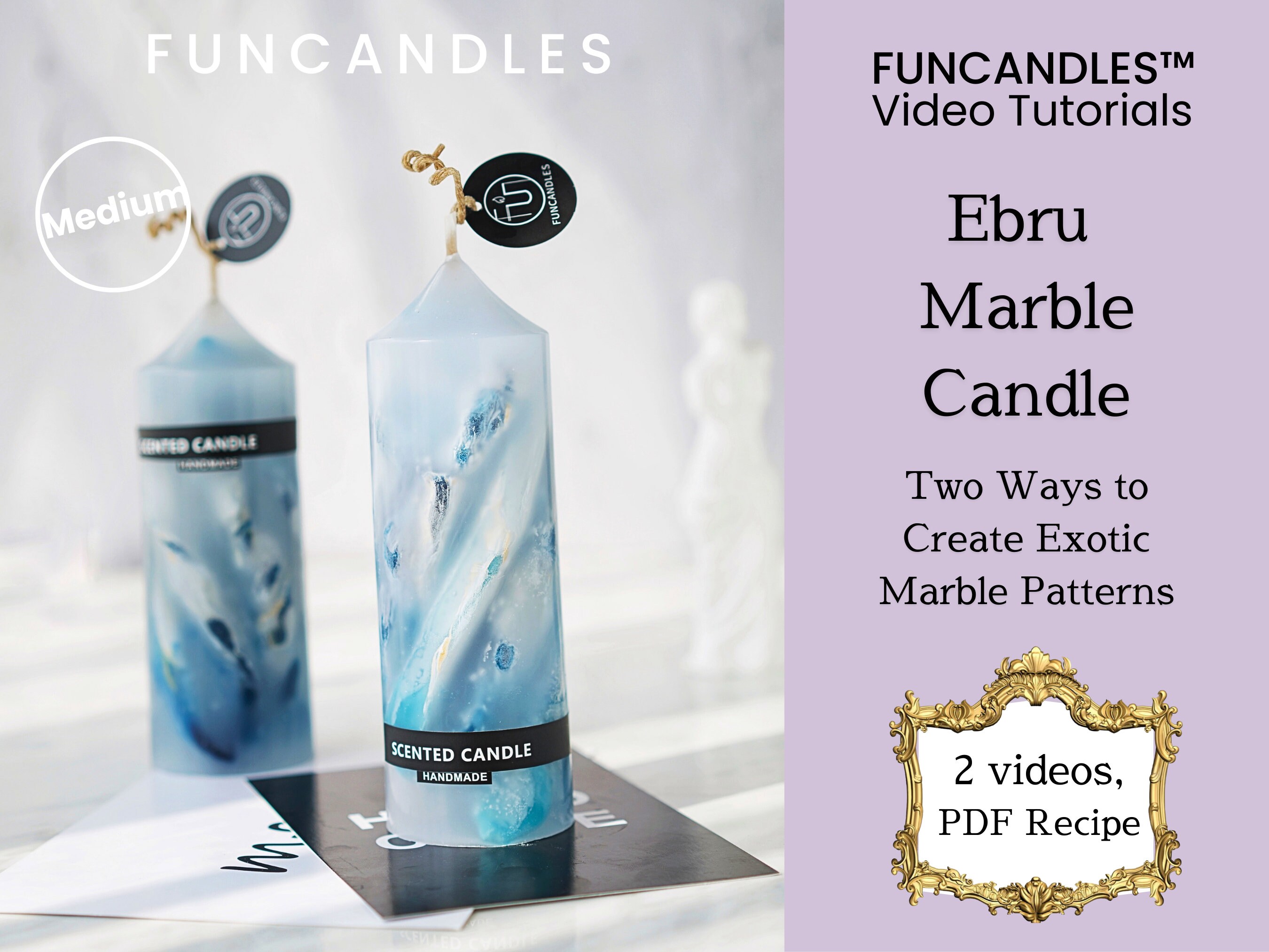 2-in-1 • EBRU MARBLE candle making course • marble pillar candle recipe, two methods of making marble candles, good for beginners