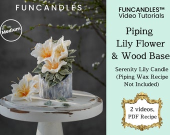 Lily candle making course• piping flower candle recipe, piping lily on a wood pillar candle, leaf piping skills, good for beginners
