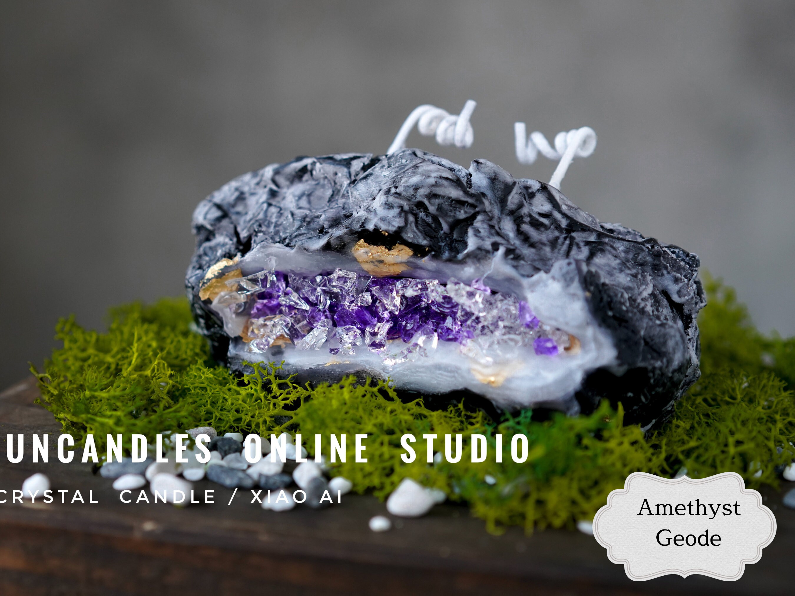 AMETHYST GEODE Crystal Candle Making Course Gold Titanium, Purple
