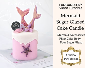 Curso de elaboración de velas de postre TARTA DE SIRENA • accesorio de vela para tarta de cumpleaños, receta de vela de pilar de cera de crema para tuberías, soja y cera de abejas